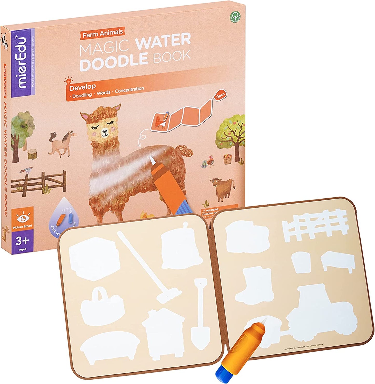 mierEdu Magisches Wassermalbuch Tiere auf dem Bauernhof ,Zaubermalbuch für Reisen,Fördert Kreativität +Zeichnen,Malbuch ab 3 Jahren,Water Doodle