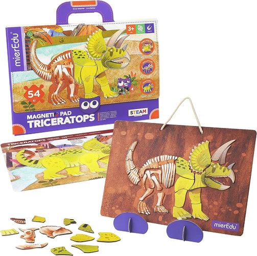 mierEdu Magnet Pad - Triceratops foerdert logisches Denke und Motorik und Konzentration, Ideal für Zuhause und als Reisespiel für Kinder