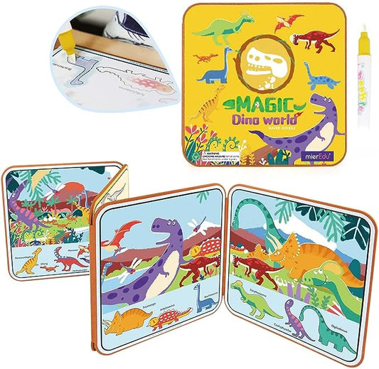 mierEdu Magisches Wassermalbuch,Dinowelt,Zaubermalbuch mit Doodle Pen für Reisen ,Fördert Kreativität und Zeichnen,Malbuch ab 3 Jahren,Water Doodle