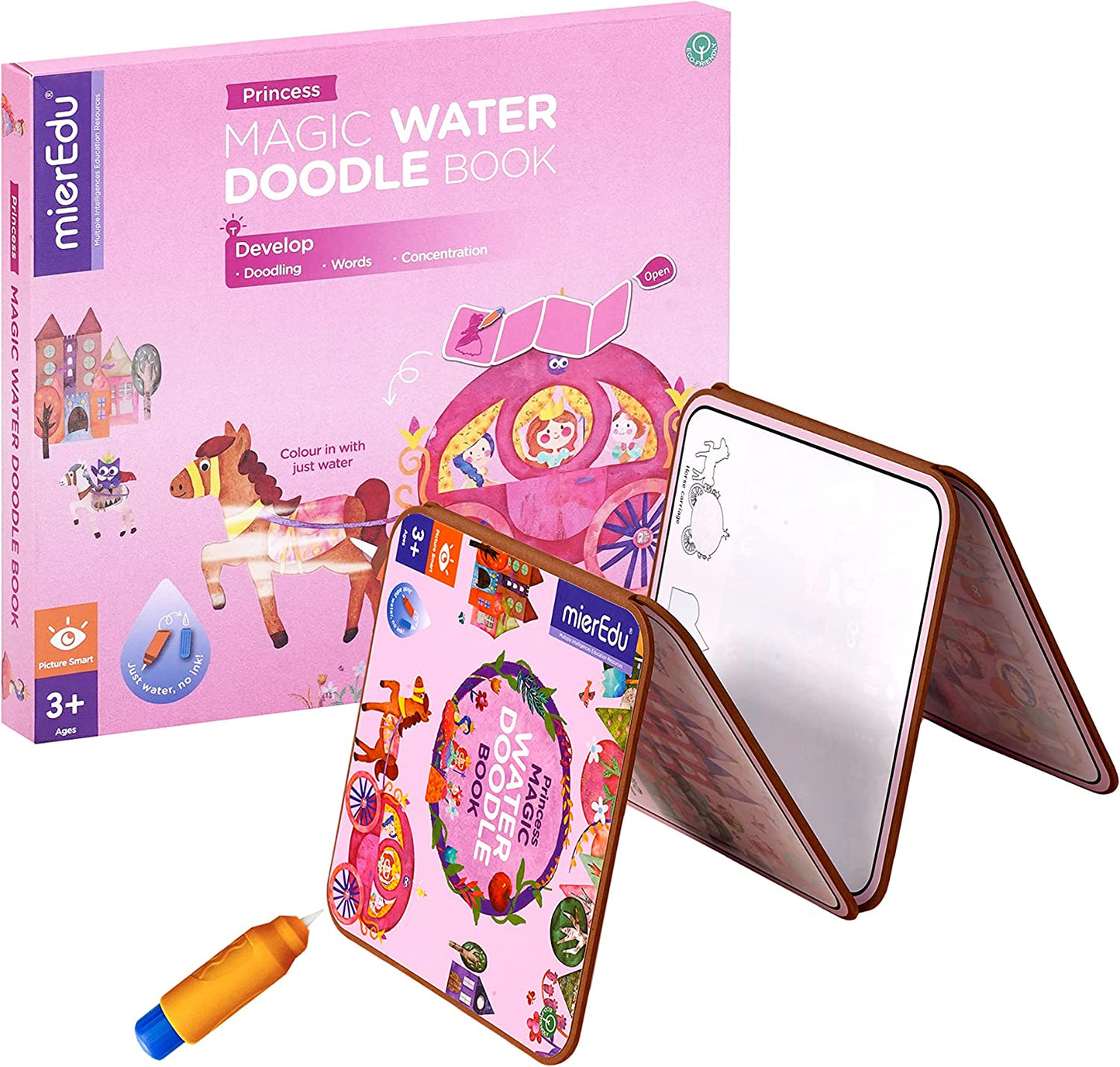 mierEdu Magisches Wassermalbuch,Prinzessin,Zaubermalbuch mit Doodle Pen für Reisen ,Fördert Kreativität und Zeichnen,Malbuch ab 3 Jahren,Water Doodle