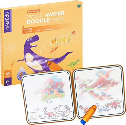 mierEdu Magisches Wassermalbuch,Dinowelt,Zaubermalbuch mit Doodle Pen für Reisen ,Fördert Kreativität und Zeichnen,Malbuch ab 3 Jahren,Water Doodle