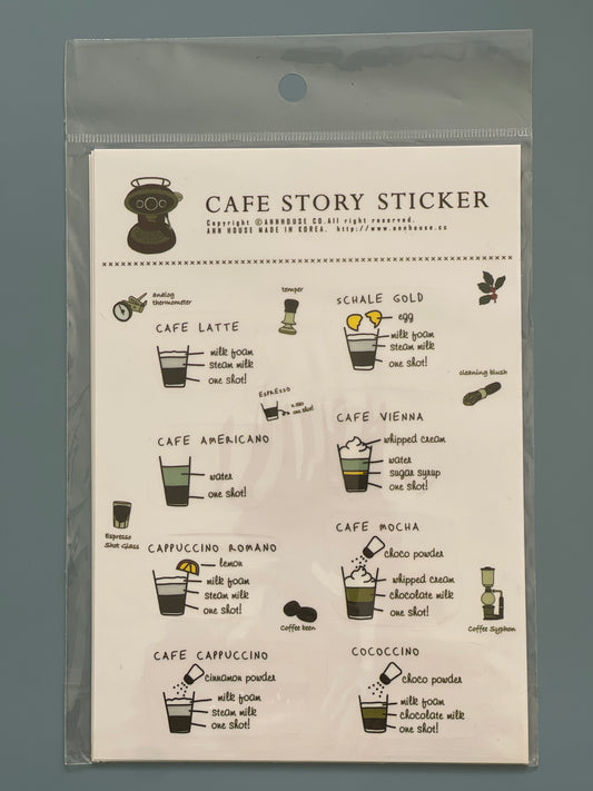 4 Blätter Café Story Aufkleber, gut geeignet für Notizbuch und Kalender