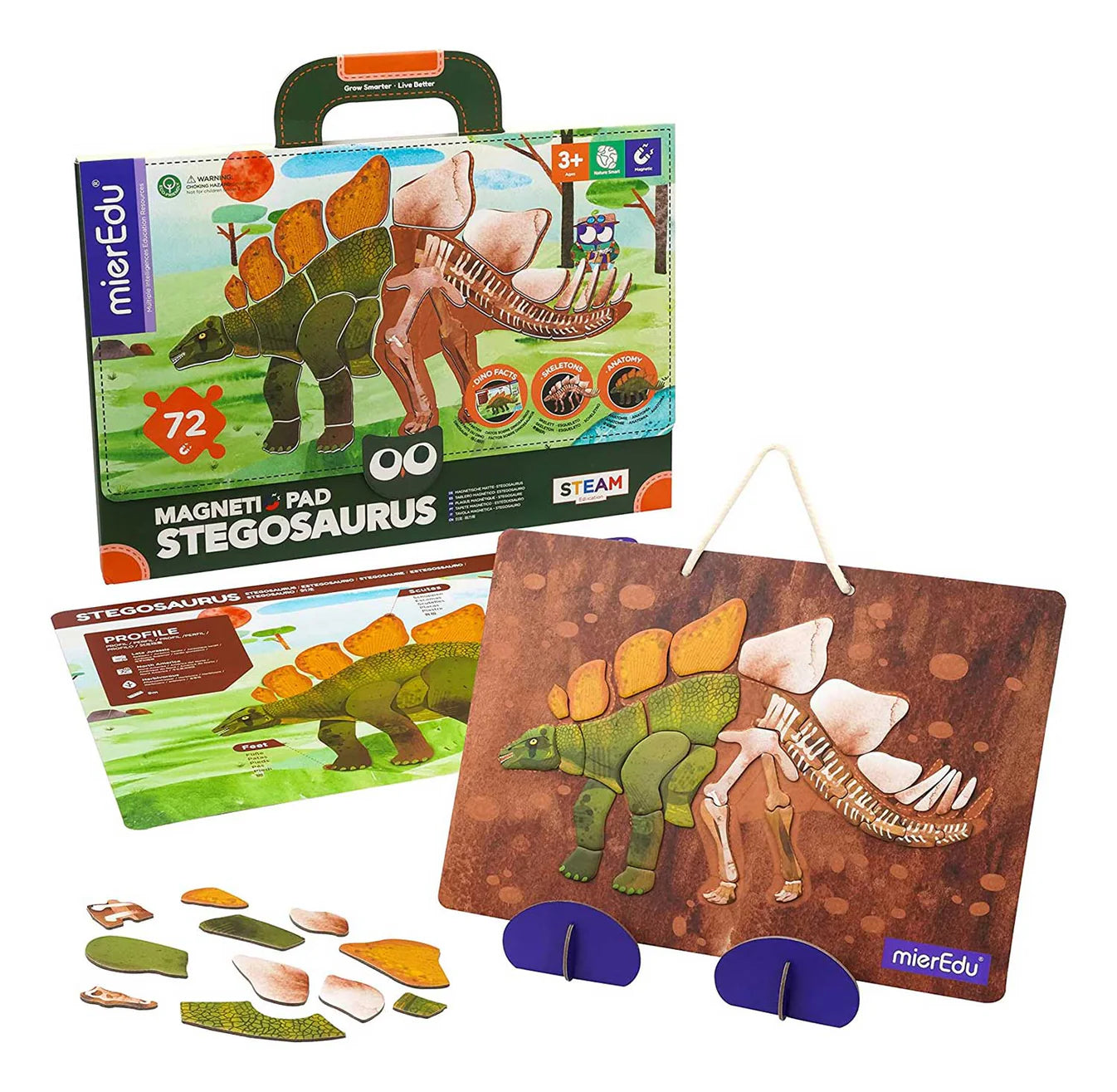 mierEdu Magnet Pad - Stegosaurus foerdert logisches Denke und Motorik und Konzentration, Ideal für Zuhause und als Reisespiel für Kinder