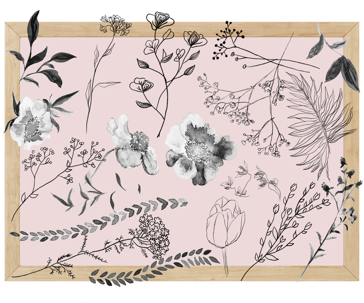 Ohne Versandkosten 19 schwarz Florals schwarz&weiß, Goodnotes Sticker,handgemalt,zugeschnittene PNG-Datei, Vektor Sticker , persönliche Nutzung