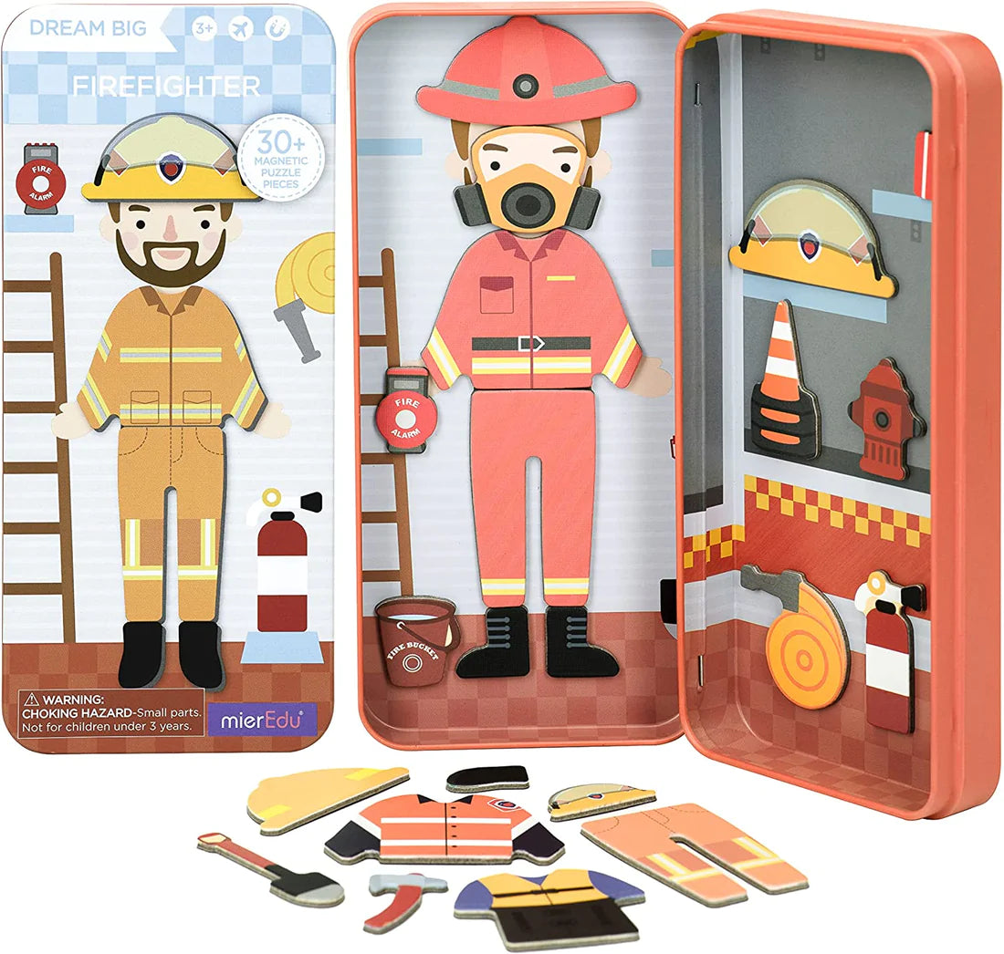 mierEdu Magnetspiel Box Dress Up, Feuerwehrmann zum Ankleiden,Fördert Motorik und Fantasie, Ideal für Zuhause und als Reisespiel für Kinder,Magnet Spielzeug Kinder, Spielzeug ab 3 Jahre