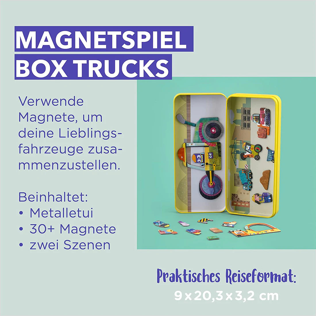 mierEdu Magnetspiel Box, Trucks,Fördert Motorik und Fantasie,Ideal für Zuhause und als Reisespiel für Kinder, Magnet Spielzeug