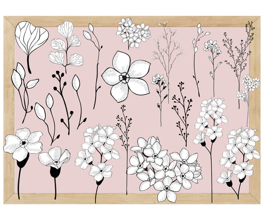 Digital Sticker,png, floral, Frühling, Canva,Goodnotes Sticker, schwarz weiß 