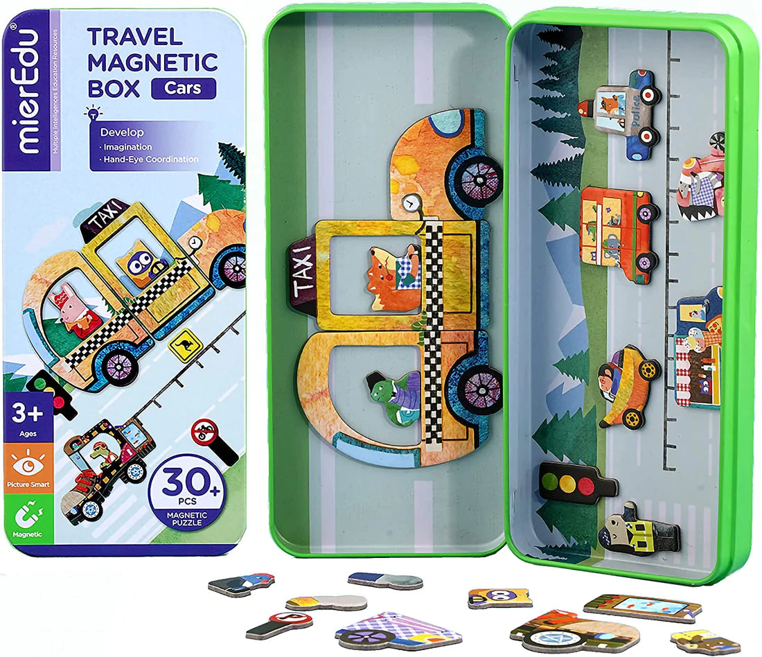mierEdu,Spielzeug für unterwegs, MagnetSpielBox, Magnetpuzzel für kleine Kinder,umweltfreundlicher Spielzeug, Eco Spielzeug,Reisespielzeug,dress up,Auto