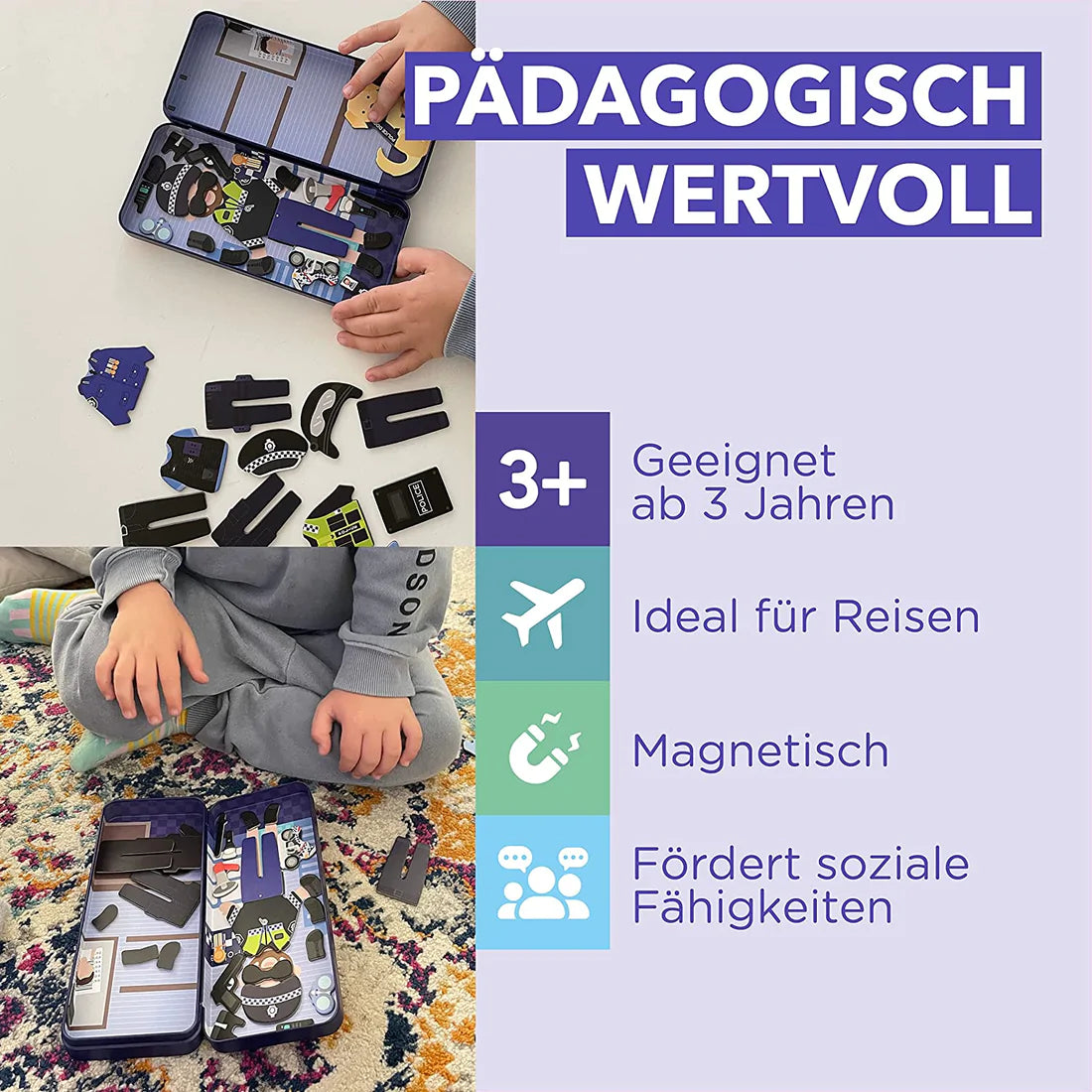 mierEdu Magnetspiel Box Dress Up,Polizist zum Ankleiden,Fördert Motorik und Fantasie,Ideal für Zuhause und als Reisespiel für Kinder, Magnet Spielzeug