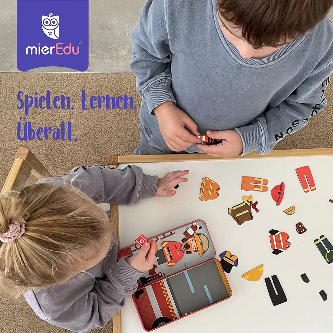 mierEdu Magnetspiel Box Dress Up, Feuerwehrmann zum Ankleiden, Fördert Motorik und Fantasie, Ideal für Zuhause und als Reisespiel für Kinder