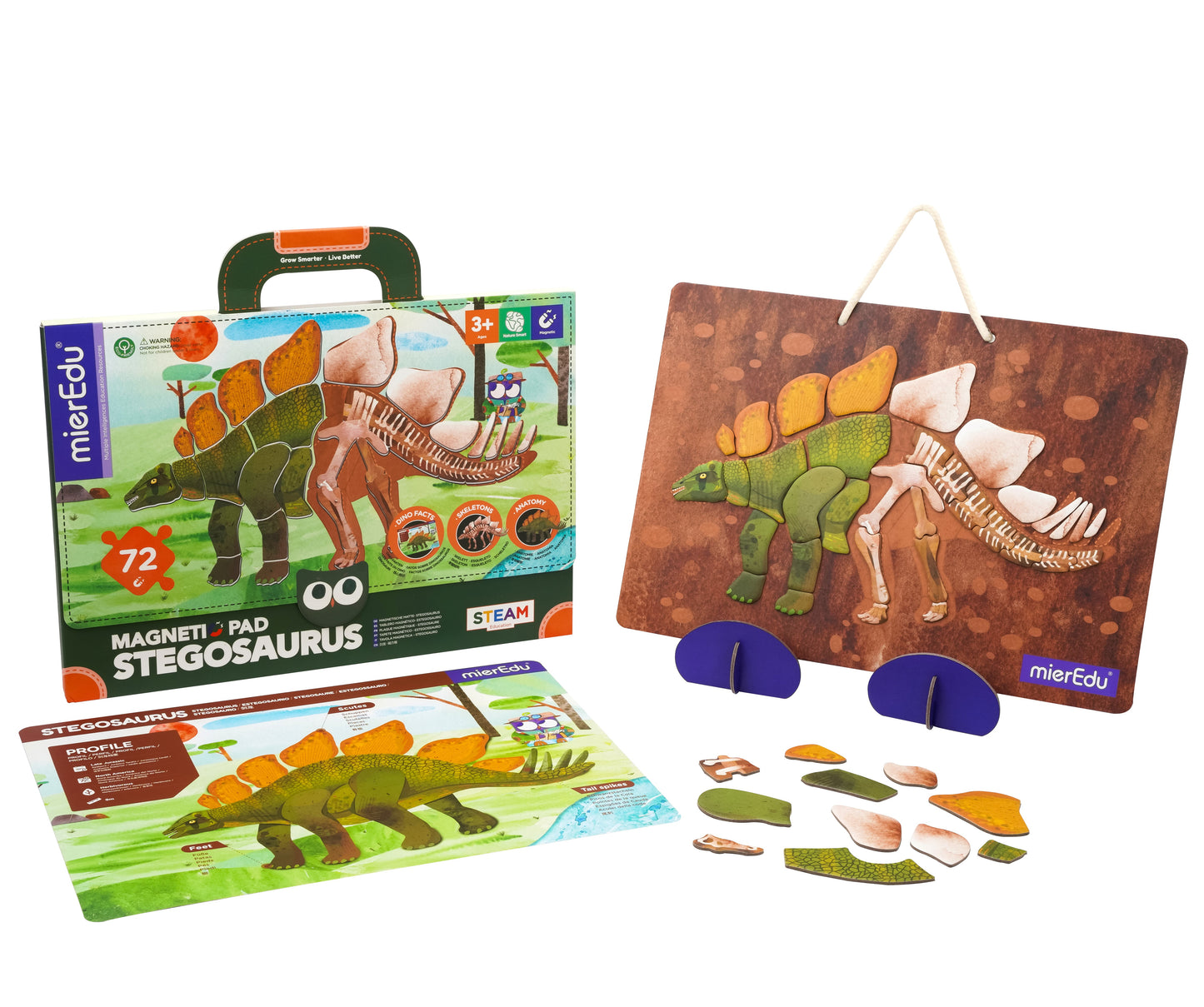 mierEdu Magnet Pad - Stegosaurus foerdert logisches Denke und Motorik und Konzentration, Ideal für Zuhause und als Reisespiel für Kinder